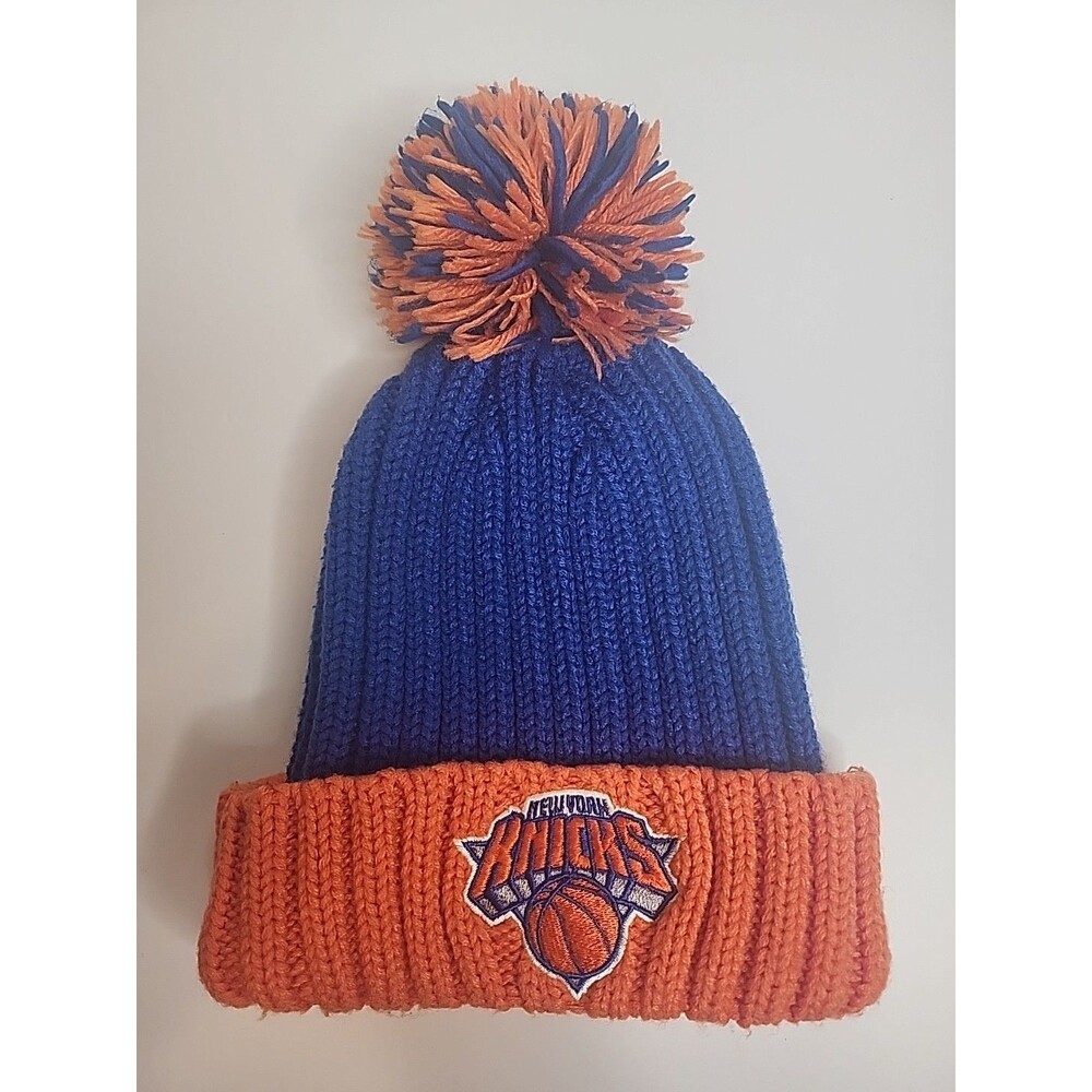 New York Knicks Beanie Adidas Orange Blue Cuff Pom NBA Basketball NY EUC
